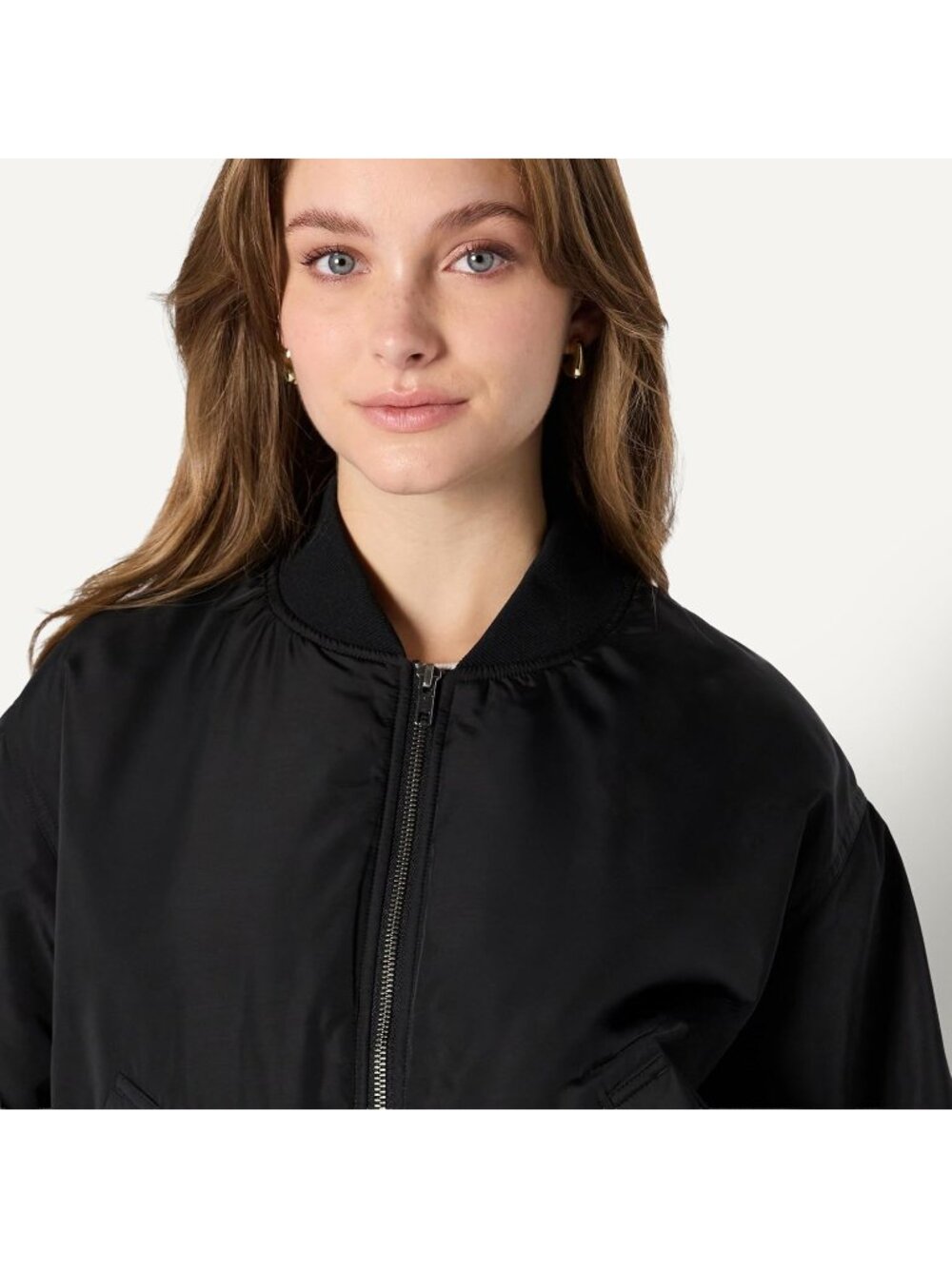 〽️Women's Black Relaxed Denim Bomber Jacket Padded Stretch Denim Coat - Picture 4 of 6